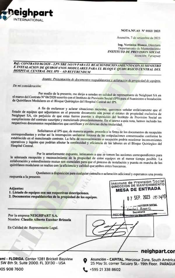 Una nota confirma que equipos médicos abandonados en el IPS no pertenecen a la previsional 