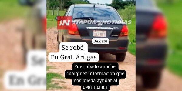 HURTARON UN VEHÍCULO EN EL DISTRITO DE GENERAL ARTIGAS - Itapúa Noticias