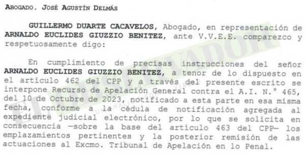 Giuzzio apela elevación de su causa por cohecho a juicio oral