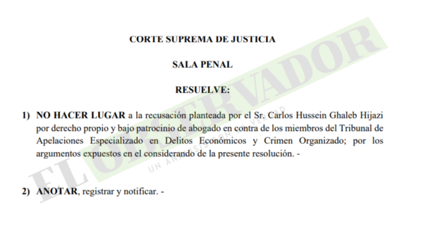 Corte confirma a miembros de la Cámara de Apelaciones, recusados por Ghaleb Hijazi