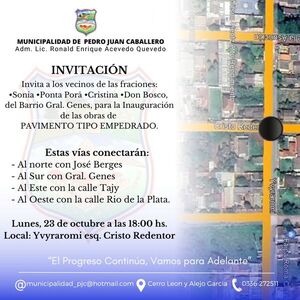 Municipalidad invita a la inauguración de obras de empedrado en General Genes - Radio Imperio 106.7 FM