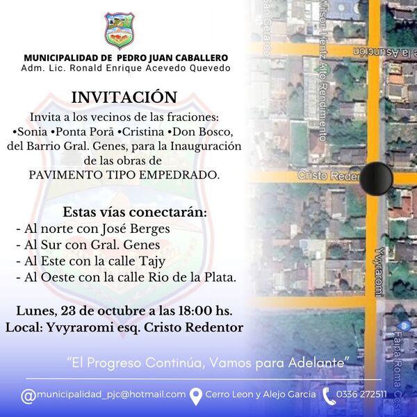 Municipalidad invita a la inauguración de obras de empedrado en General Genes - Radio Imperio 106.7 FM