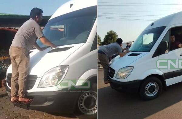 ¡Peligrosísimo! Se lo llevó “de paseo” en el capó de la camioneta tras roce