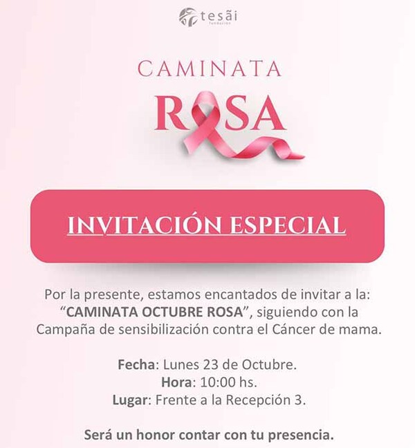 Fundación Tesãi realizará hoy “Caminata Octubre Rosa” | DIARIO PRIMERA PLANA