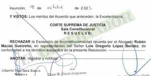 Corte rechaza inconstitucionalidad planteada por presunto testaferro de Cabeza Branca