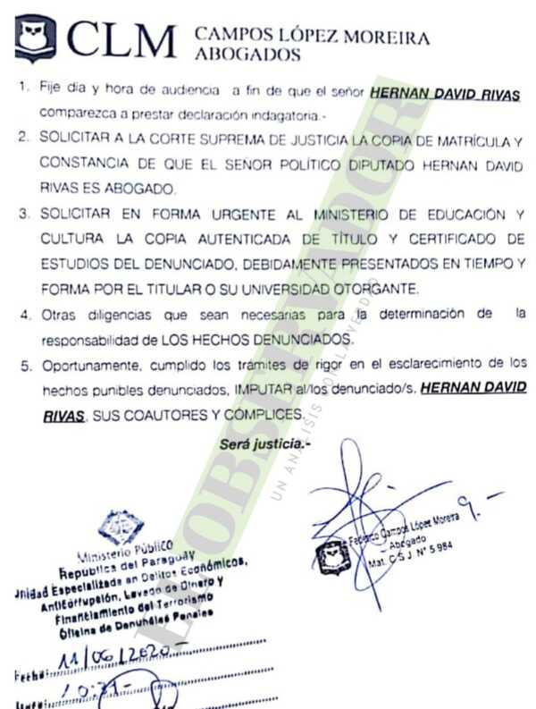 Rivas ya fue denunciado en 2020 por su dudoso título de abogado