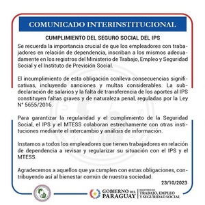 Recuerdan importancia de inscripción en registros del MTESS y del IPS