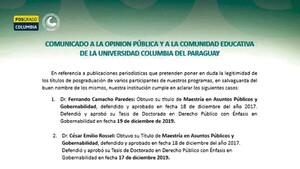 Universidad aclara situación académica de tres autoridades