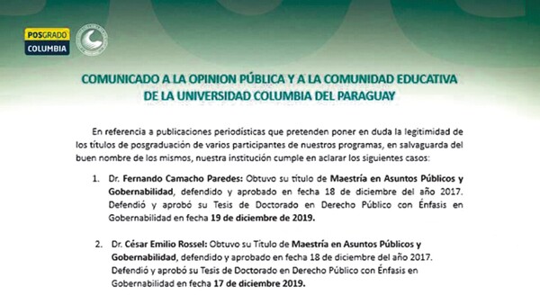 Universidad aclara situación académica de tres autoridades