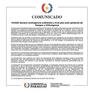 Declaran contingencia ambiental ante epidemia de dengue y chikungunya » San Lorenzo PY