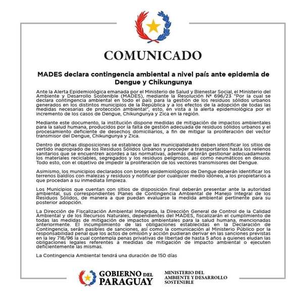 Declaran contingencia ambiental ante epidemia de dengue y chikungunya » San Lorenzo PY