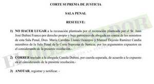 Sala Penal rechaza recusación de Dubini Franco y reprueba su conducta dilatoria