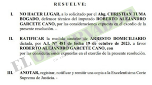Rechazan intento de Roberto Garcete (h) de revocar arresto domiciliario
