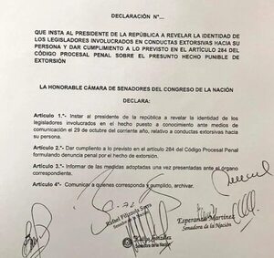 Senadores opositores instan a Peña que revele nombres de quienes lo extorsionaron - Política - ABC Color