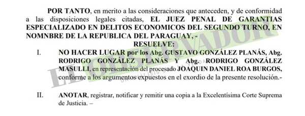 Defensa de Joaquín Roa intentó que juez obligue a la Fiscalía a realizar nueva pericia contable
