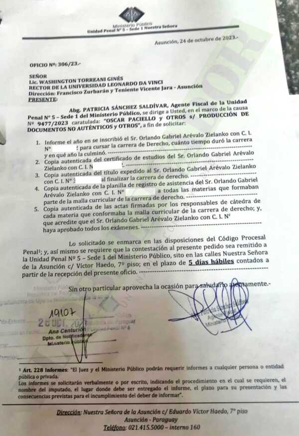 Fiscal solicita informe sobre asistencia y materias cursadas por Arévalo y Rivas