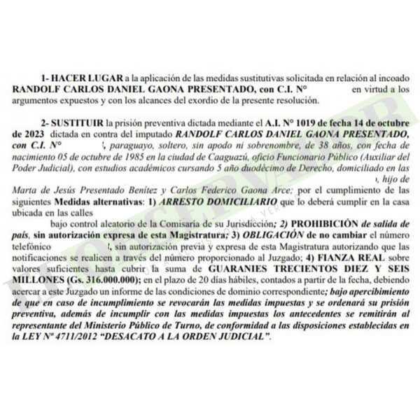 Funcionario judicial imputado presuntamente falsificar resoluciones accede a arresto domiciliario