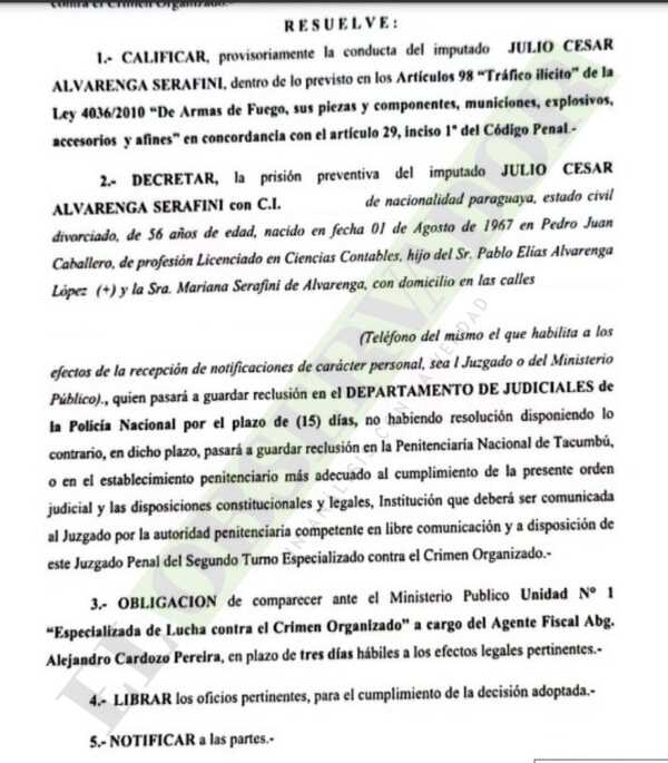 Ordenan prisión preventiva para comerciante por supuesto tráfico de armas