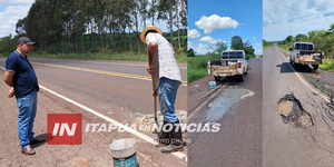 INTENDENTE DE GRAL. ARTIGAS SE PUSO A TAPAR BACHES EN LA RUTA PY08 - Itapúa Noticias