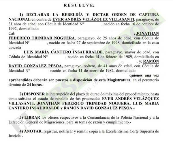 Ordenan captura y congelan bienes de 4 imputados por hallazgo de cocaína en Villeta