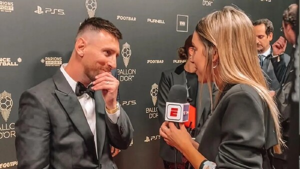 Pillaron a Lionel Messi "echándole ojo" ndaje a la periodista Sofi Martínez