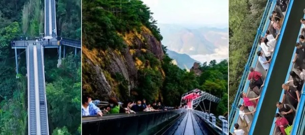 Instalan escaleras mecánicas en paisajes rocosos para turistas que no quieren subir a pie