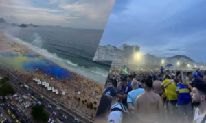 (VIDEO): Ambiente tenso: Hinchas de Boca armaron un “banderazo” en Copacabana y se teme reacción de los rapais