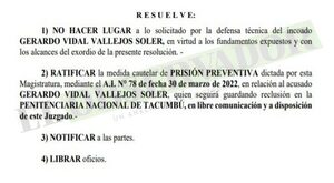 Ratifican prisión preventiva para acusado por tráfico ante falta de garantías