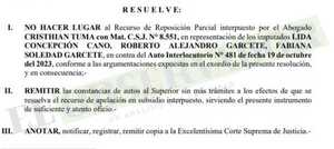 Jueza declara improcedente y rechaza reposición de los Garcete