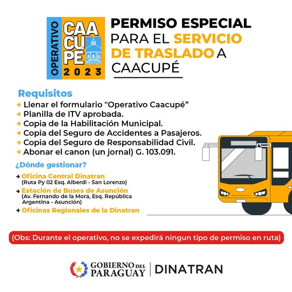 Dinatran liberará horario de buses por festividad de Caacupé - .::Agencia IP::.