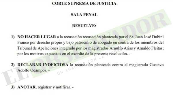Dubini Franco persiste en recusaciones que son rechazadas por improcedentes