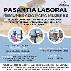 Mujeres podrán realizar pasantía remunerada en obras de Bioceánica - ADN Digital