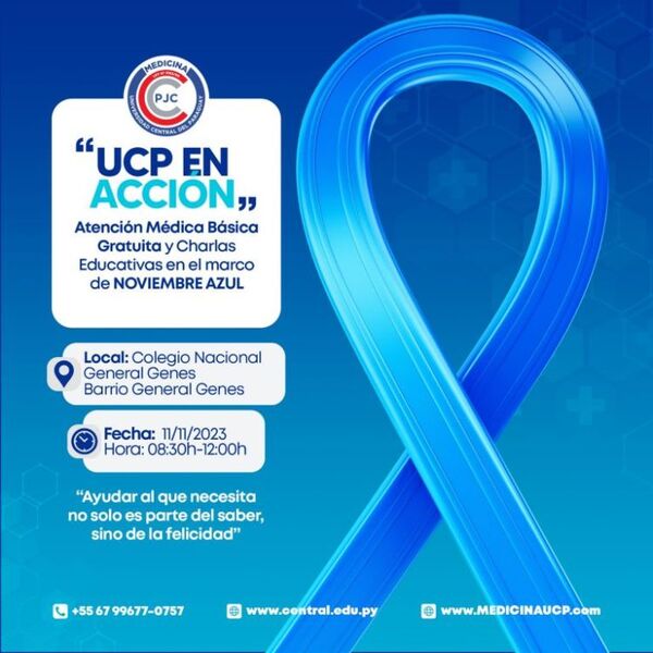 Noviembre azul: Atención Médica y Gratuita de la UCP estará este sábado en General Genes