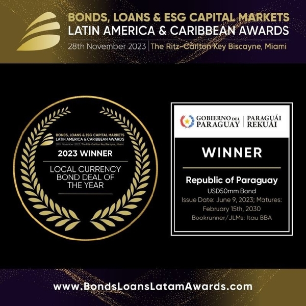 Paraguay recibe el Premio Awards 2023 por exitosa operación de Bonos - .::Agencia IP::.