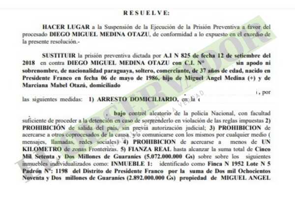 Hombre de confianza de Cucho es beneficiado con arresto domiciliario bajo fianza superior a los G 5.000 millones