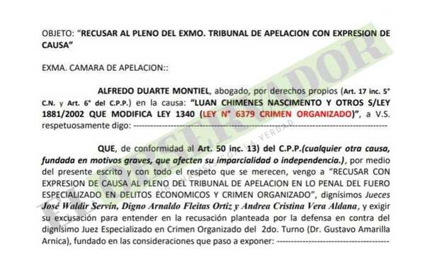 Imputado por el caso Pavo Real recusa a juez y a miembros del Tribunal de Apelación