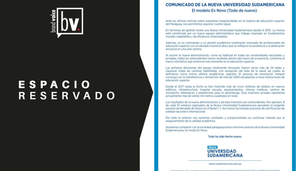 ESPACIO RESERVADO: COMUNICADO DE LA NUEVA UNIVERSIDAD SUDAMERICANA El modelo Ex Novo (Todo de nuevo)