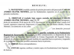 Carlos Oleñik será trasladado a la cárcel de Encarnación 