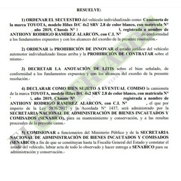 A Ultranza Py: Camioneta se suma a lote de bienes sujetos a eventual comiso