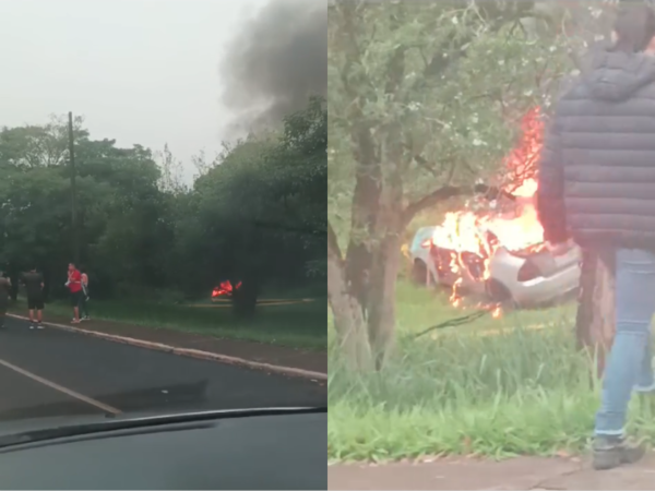 VIDEO). Conductor pierde la dirección de su rodado, vuelca y luego se incendia