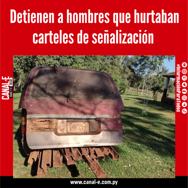 Detienen a hombres que hurtaban carteles de señalización