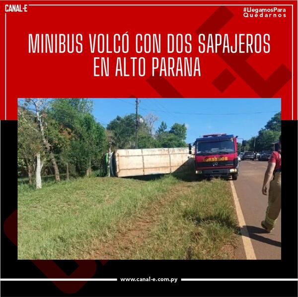 Transporte público vuelca con dospasajeros a bordo en Alto Paraná
