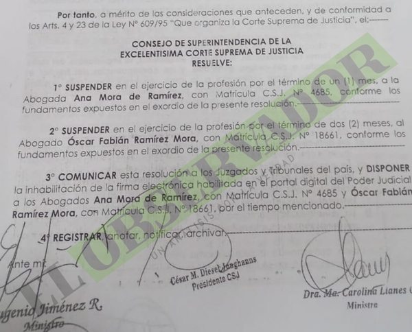 Corte suspende a abogada y su hijo por chicaneros