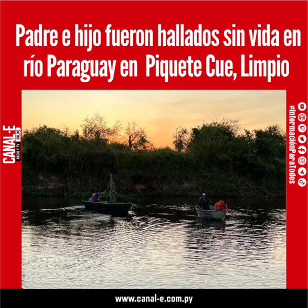 Padre e hijo fueron hallados sin vida en río Paraguay en Piquete Cue, Limpio
