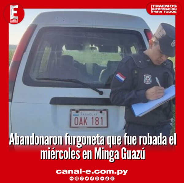 Abandonaron furgoneta que fue robada el miércoles en Minga Guazú