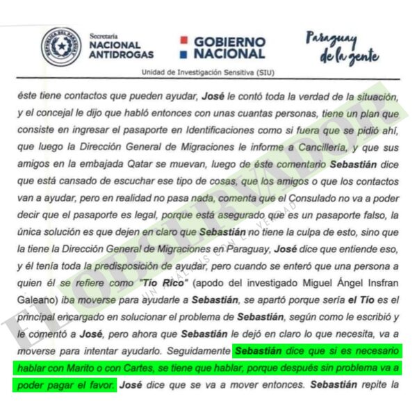 Pidió que se hable con Velázquez, Marito o Cartes y “después va a pagar el favor”