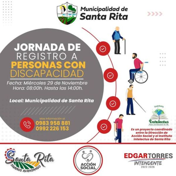 Realizarán jornada de registros de personas con discapacidad en Santa Rita