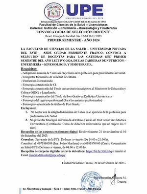 UPE realiza selección de docentes para Facultad de Ciencias de la Salud | DIARIO PRIMERA PLANA