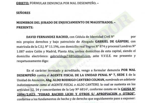Acusan ante el JEM al fiscal Aldo Cantero por mal desempeño en una causa por apropiación 