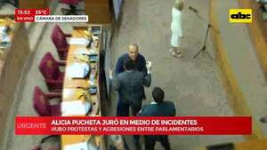 “¡Violación de la Constitución¡”: Alicia Pucheta jura en medio de empujones y escrache - Política - ABC Color